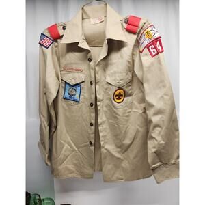 Vintage BOY SCOUTS Of America Shirt #595 Uniform BSA PATCHES USA, Size 16